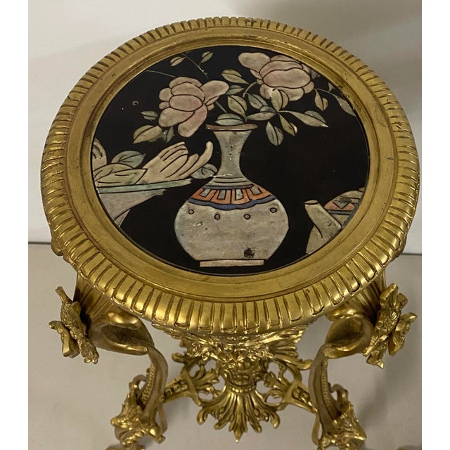 Pair of Vintage Gilded Bronze Plant Stands With Inlay C.1940 Gorgeous pair of cast bronze sitands with inlay We are unsure...