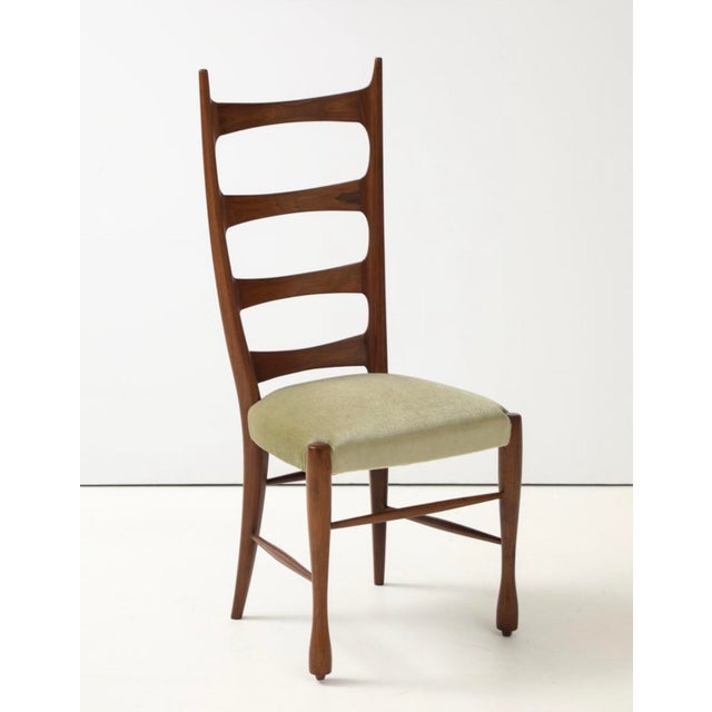 Amazing 1950's Paolo Buffa high back sculptural side chair fully restored and re-upholstered in mohair fabric, with some...