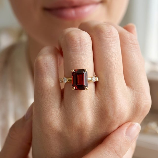 Contemporary Garnet Wedding Engagement Ring - Janaury Birthstone 925 Silver Handmade Ring Us 7 For Sale - Image 3 of 5