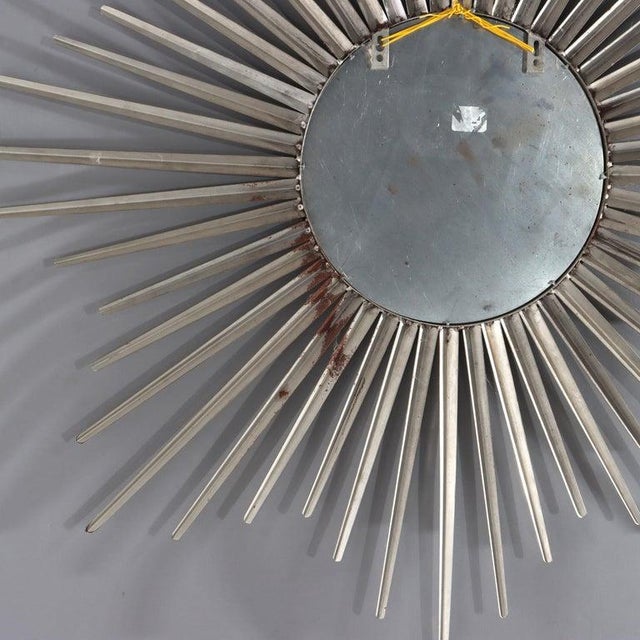 Metal Vintage MCM Silver Gilt Metal Sunburst Mirror Unsigned C1970 For Sale - Image 7 of 9