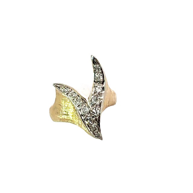 'V' Retro Diamond Ring. Twelve diamonds,14K Yellow Gold (6 Grams) with Florentine finish, size 5.75. Can be sized.
