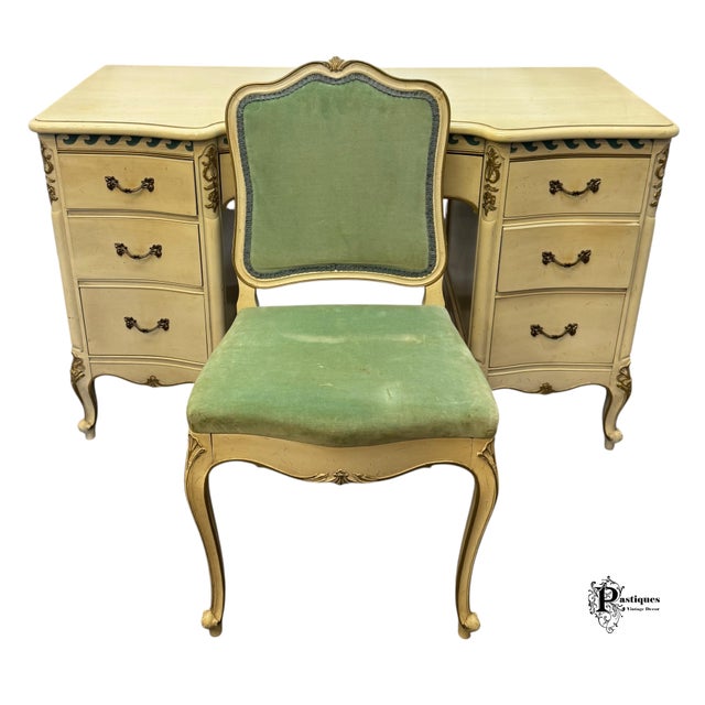 Vintage Drexel French Shabby Chic Style Vanity & Chair For Sale - Image 9 of 12