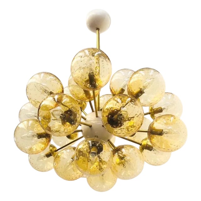 21st Century Ovale Natural Brass Amber Bubbles Murano Sputnik Chandelier by Fabio LTD For Sale