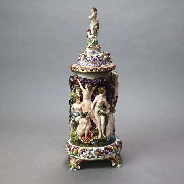 Oversized Antique Majolica Figural Footed Tankard With Classical Scene, Circa 1890 For Sale - Image 6 of 10
