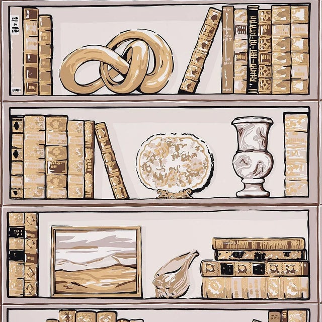 Schumacher Schumacher Natalies Library Wallpaper in Mocha For Sale - Image 4 of 4