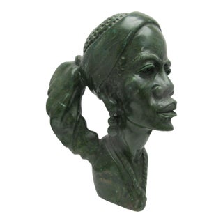 Shona J Chirunga African Carved Verdite Green Stone Figural Bust Sculpture For Sale