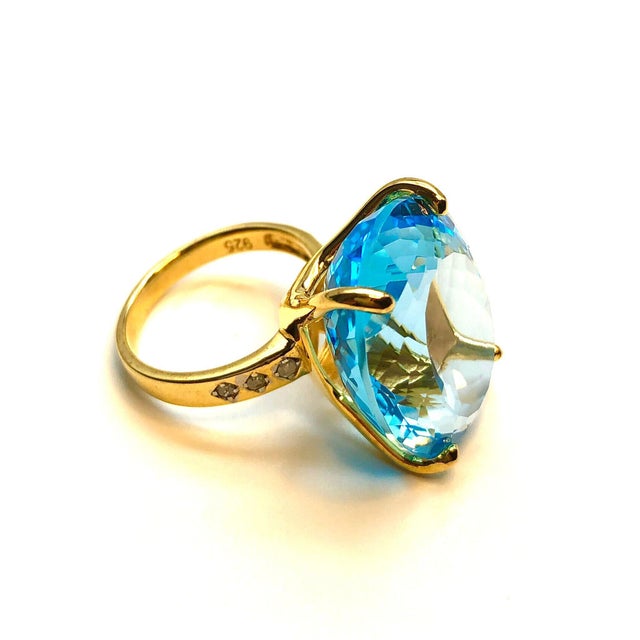 Bochic "Capri" Vintage Oval Shape Blue Topaz Diamond Set In 18K Gold & Silver For Sale In New York - Image 6 of 18