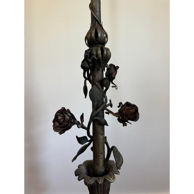 Rustic European Early 20th Century Rococco Style Wrought Iron Standing Floor Lamps - a Pair For Sale - Image 3 of 11