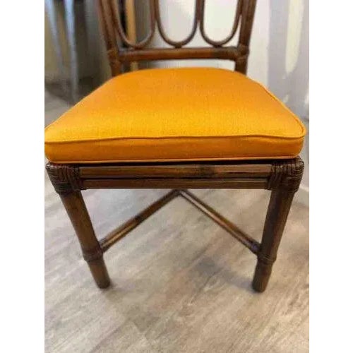 Rattan and Bamboo Chairs with Orange Cushions from McGuire, 1970, Set of 4 For Sale - Image 6 of 7