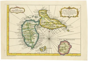 Map of Guadeloupe and Marie-Galante Caribbean Islands from Bellin, 1758