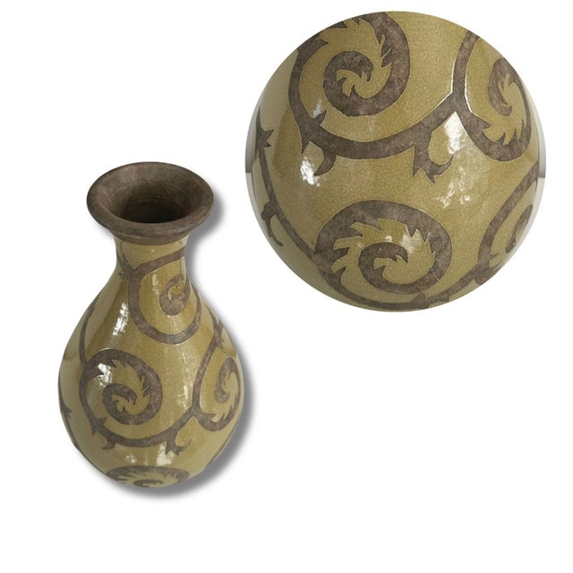 Earthenware Scroll Vase For Sale - Image 4 of 4