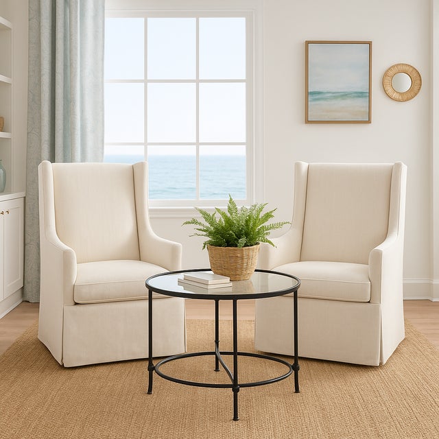 Pair of Restoration Hardware Ames Slipcovered Wingback Chairs in Ivory Linen For Sale In New York - Image 6 of 6