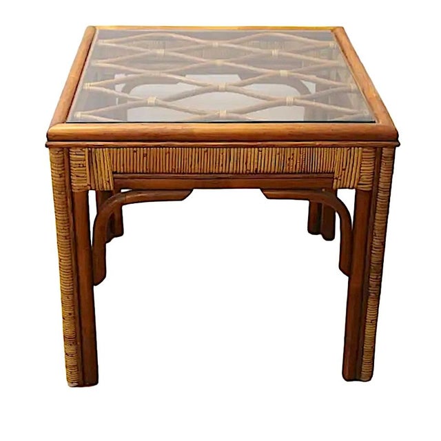 Mid-Century Bamboo and Rattan Side Tables With Glass Tops by P T Fendi Mungil For Sale - Image 4 of 4