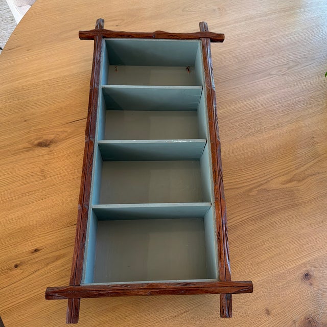Vintage Folk Art Rustic Twig Wall Shelf With Blue-Green Interior For Sale In New York - Image 6 of 10
