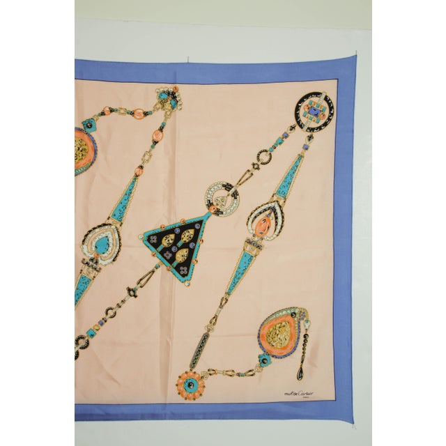 CARTIER Silk Scarf Blue and Salmon Precious Jewels New in Box Paris France For Sale - Image 12 of 12
