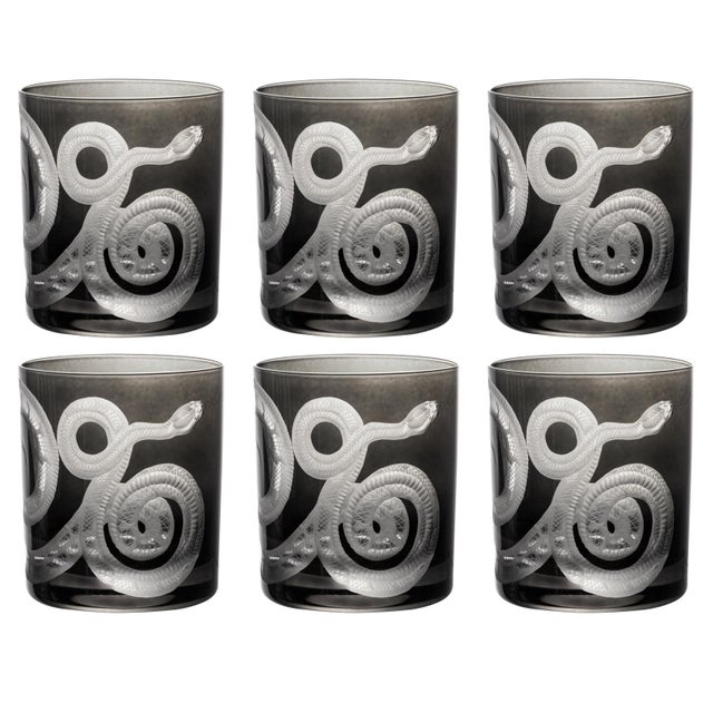 Artel Cabinet of Curiosities Double Old Fashioned Glasses, Set of 6 Snake, Smoke For Sale - Image 4 of 4