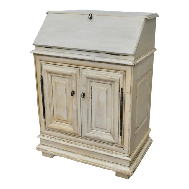 Slant Front Secretary Desk 1970s Venetian Style Distressed White For Sale