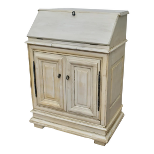 Vintage Venetian Style Distressed Antique White Slant Front Desk