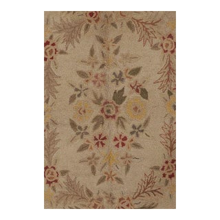 Antique 20th Century Hooked Rug in Gold With Floral Wreath Design - Rug & Kilim For Sale