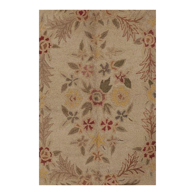 Antique 20th Century Hooked Rug in Gold With Floral Wreath Design - Rug & Kilim For Sale
