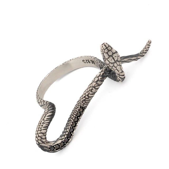 Metal Mythology Snake Sterling Silver & Black Diamond Design Ring, Size 6 For Sale - Image 7 of 10