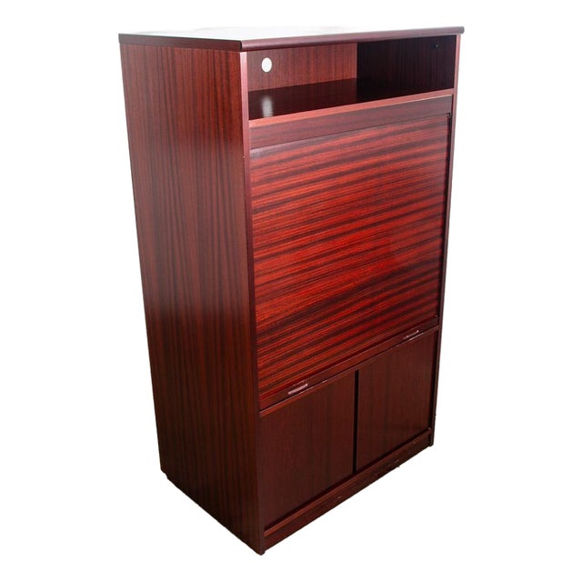 1960s Mid Century Danish Modern Cabinet Media Rosewood Tambour Door Low Tall Denmark For Sale
