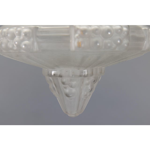 Art Deco French Frosted White Glass and Brass Ceiling Light, 1930s For Sale - Image 14 of 18