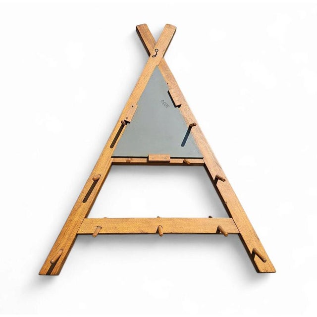 Triangular Wooden Wall Coat Rack with Mirror at the Top, 1960s For Sale - Image 3 of 12