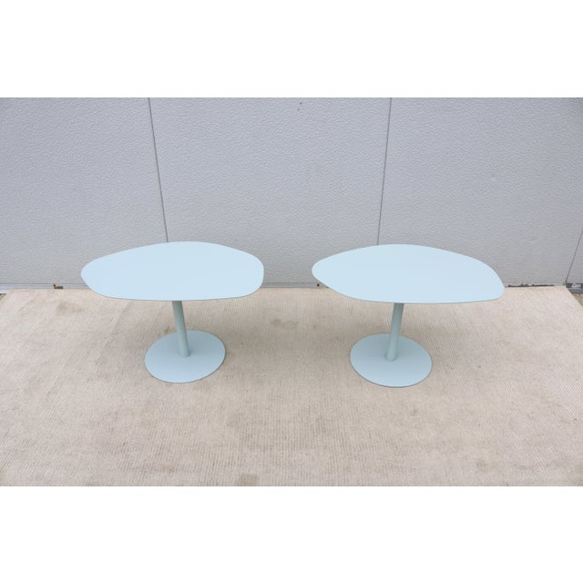 Sky Blue MCM Style Light Blue Organic Forms Side Tables Attributed to Morten Voss, a Pair For Sale - Image 8 of 18