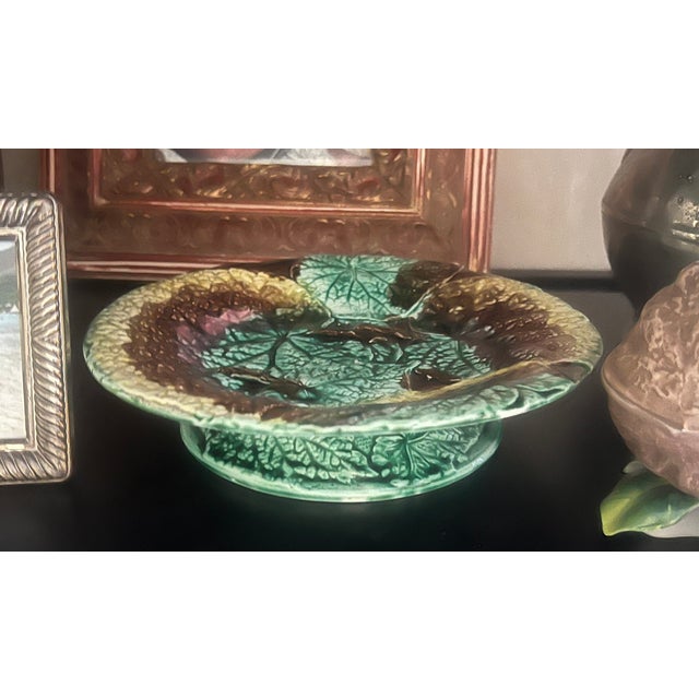 Antique European Begonia Leaf Footed Compote For Sale - Image 4 of 11