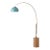 1980s Tambo Floor Lamp - 92" Brass Arc Lamp, Mid Century Modern, Pool Blue Shade, Light Wood Base For Sale