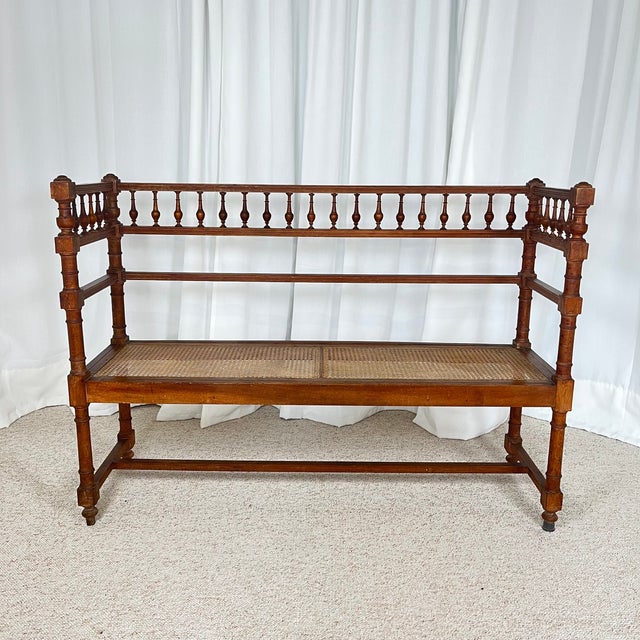 Antique Louis XIII Bench in Turned Wood and Cane, 1890s For Sale - Image 4 of 18