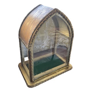 20th Century Neo-Gothic Eclectic Display Case in Wood and Glass with Decorative Plasterwork, 1890s For Sale