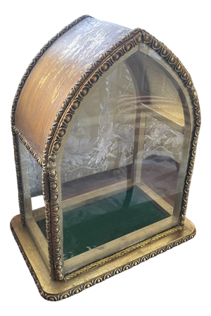 20th Century Neo-Gothic Eclectic Display Case in Wood and Glass with Decorative Plasterwork, 1890s