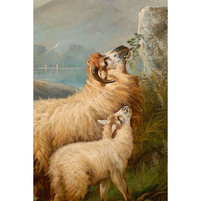 Green English 19th Century Sheep in Landscape Painting by John W. Morris in Gilt Frame For Sale - Image 8 of 9