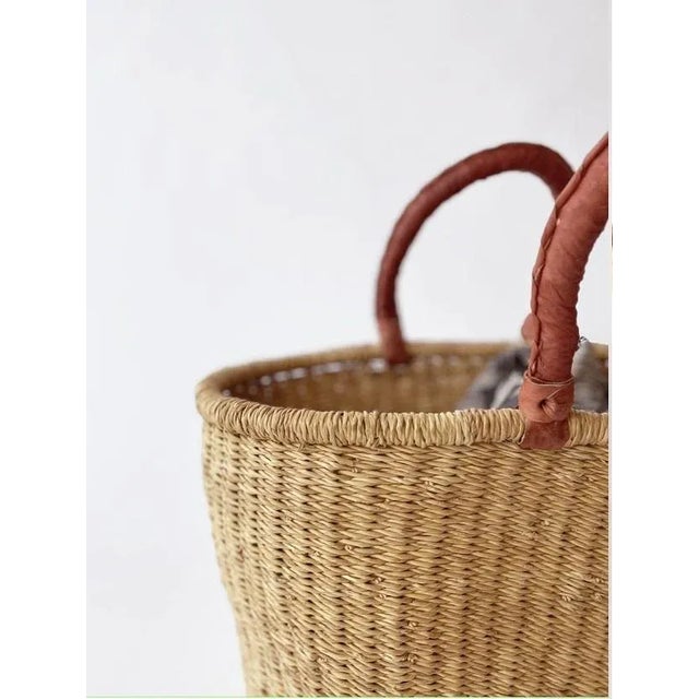 African Natural Woven Market Basket For Sale - Image 4 of 5