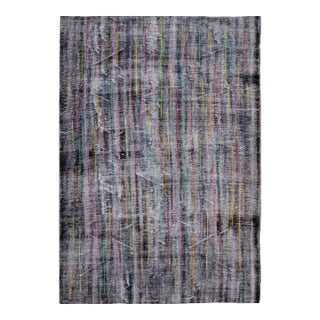 Vintage Distressed Handmade Gray Wool Rug With Multicolor Design For Sale