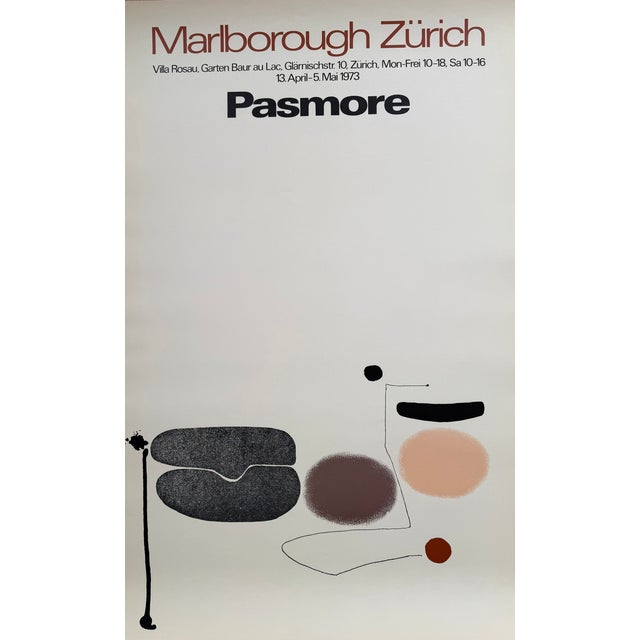 Original vintage exhibition poster for Victor Pasmore’s 1973 show at Marlborough Zürich, held at Villa Rosau, Garten Baur...