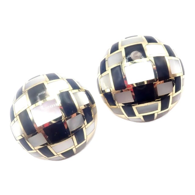 Late 20th Century Tiffany & Co. Angela Cummings Gold, Mother of Pearl, Black Jade Checkerboard Earrings - 2 Pieces For Sale