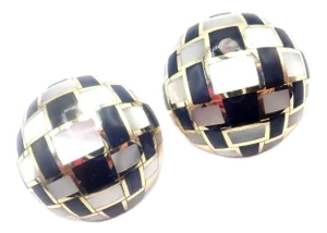 Late 20th Century Tiffany & Co. Angela Cummings Gold, Mother of Pearl, Black Jade Checkerboard Earrings - 2 Pieces