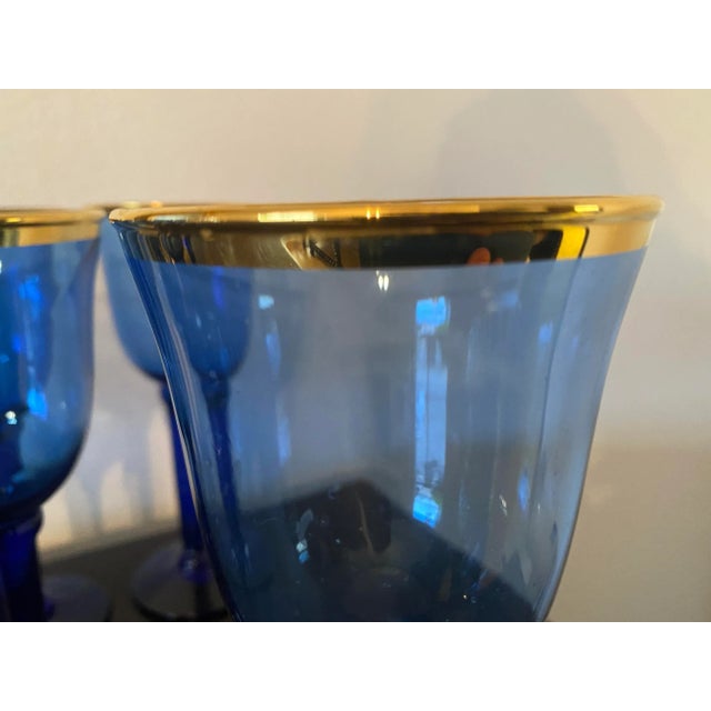 1960s 1960s Gilded Blue Wine Goblets- Set of 10 For Sale - Image 5 of 6