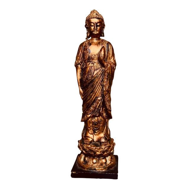 Mid-Century Chinese Quan Yin Buddha - Gilded Ceramic Figure on Base For Sale