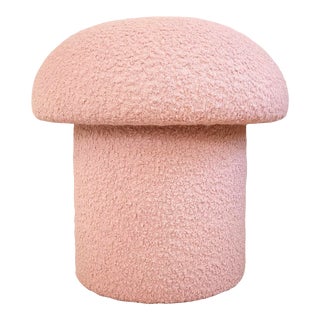 Mushroom Ottoman in Blush Pink Boucle
