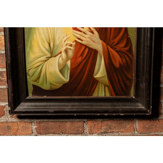 Early 20th Century Sacred Heart | Framed Tin Litho Christ Print For Sale - Image 4 of 7