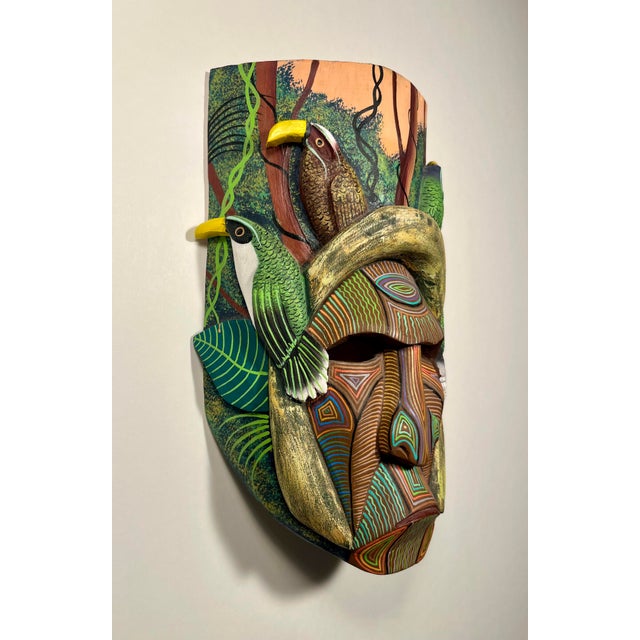 Indian Vintage Boruca Indian Wall Art Costa Rica Hand Carved Painted Wood 10” X 6” For Sale - Image 3 of 9
