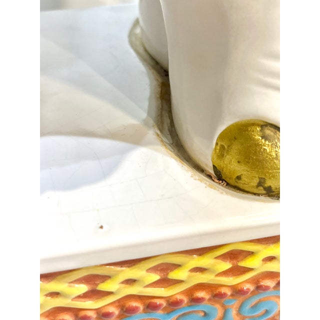 Vintage Hollywood Regency Style Glazed Terracotta Elephant Garden Seat Stool For Sale - Image 14 of 17