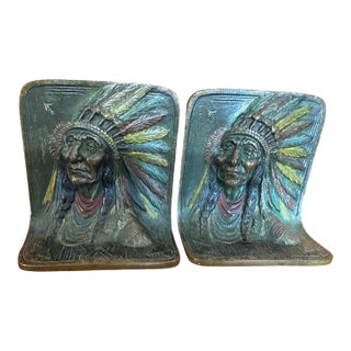 1930s Bronze Painted Indian Bookends -Pair For Sale