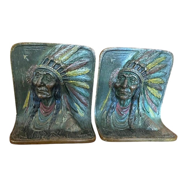 1930s Bronze Painted Indian Bookends -Pair For Sale