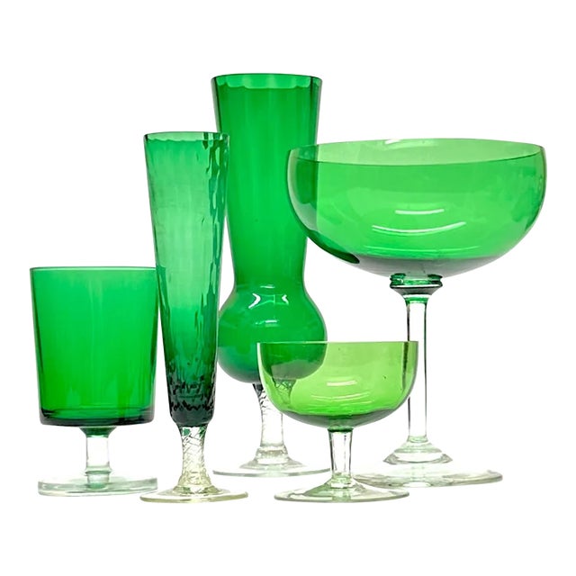 Apple Green Stemmed Glass Curation - Group of 5 For Sale