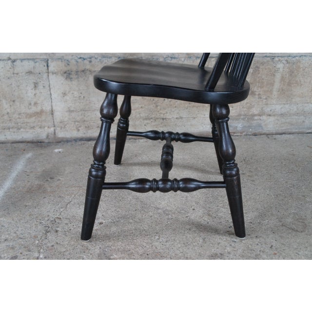 Wood Vintage Windsor Country Farmhouse Black Oak Bentwood Slat Dining Chairs- Set of 5 For Sale - Image 7 of 12